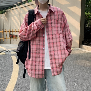 美式复古高街格子衬衫男女宽松休闲外套情侣长袖上衣CS01142-P43