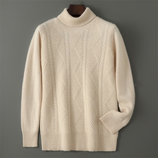 2025半高领绞花羊毛衫，男装羊毛衫，千国羊绒