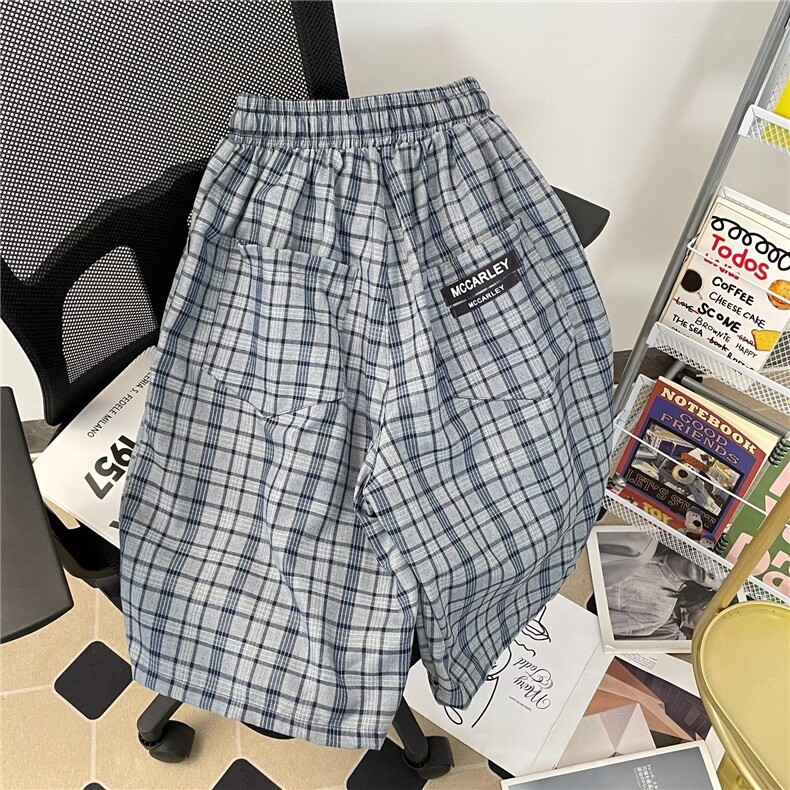 蓝灰格子休闲短裤男士韩版潮高街2024夏季新款ins五分裤K5618-P42,男装牛仔裤,星座412-3