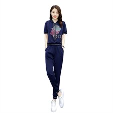 休闲套装女2021年夏季新款时尚印花百搭长裤两件套，女装套装/套裙，艾尚靓装