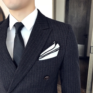 绅士英伦西服套装男士双排扣西装条纹W6178图片