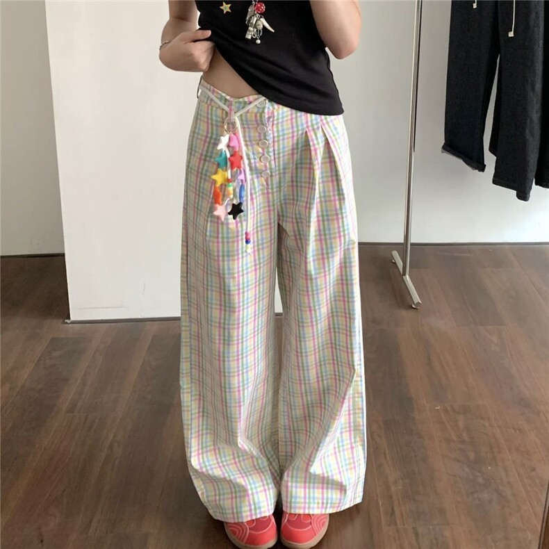 AK2273-P50夏季潮流新款格子休闲裤百搭美式复古休闲裤图片