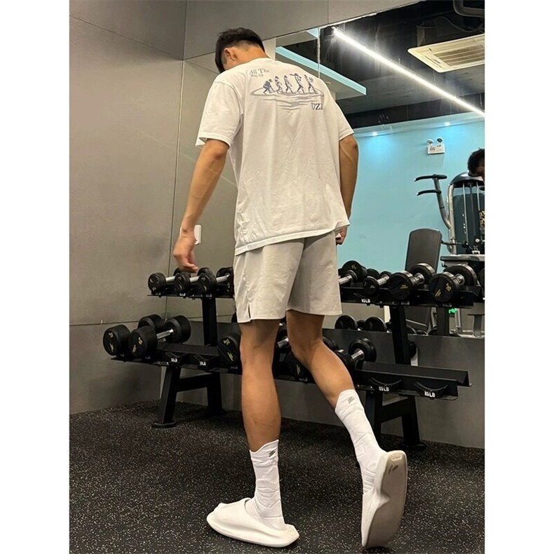 白色健身运动短裤男夏季速干抽绳松紧腰五分裤美式休闲过膝中裤子,男装牛仔裤,星座617A-1（原B318A）