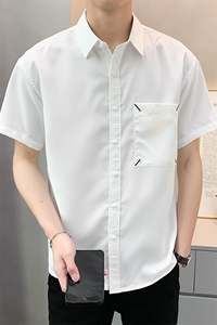 夏季轻熟店主小伙纯色宽松休闲短袖衬衫男衬衣A236-C02-P45-控69图片