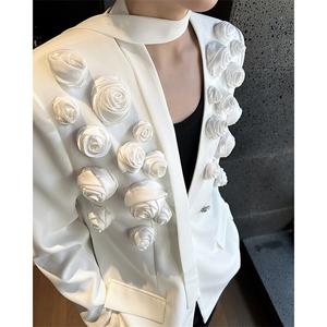 现货 25玫瑰花设计华丽重工立体玫瑰V领西装外套xz142-p198图片