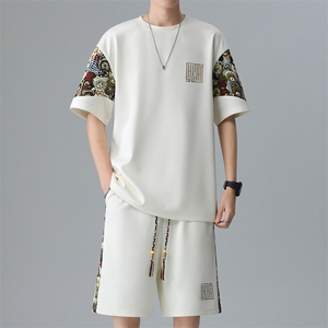 刺绣T恤一套潮夏季拼接男士休闲运动套装男宽松A266-TZ8807-P47图片