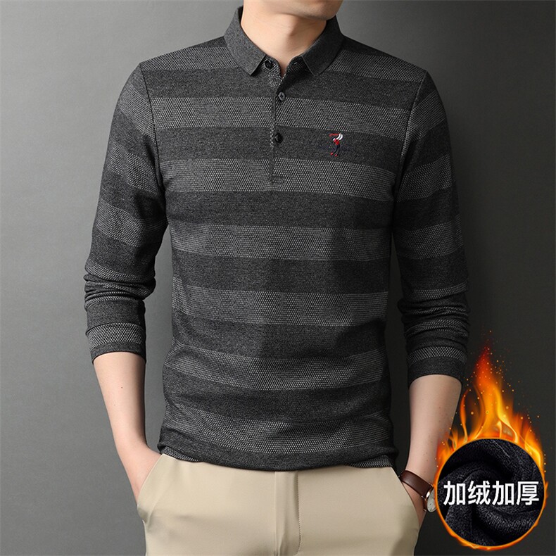 21冬季男装衣服休闲纯色翻领加绒加厚中年男士长袖T恤GR5986-P85图片