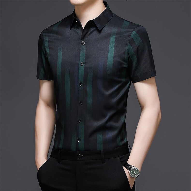 LY17961男士2023年夏季短袖衬衫帅气休闲青年免烫修身衬衣P47,男装衬衫,电商B360