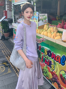 春夏秋长袖宽松型文艺风毛针织衫女装时尚秋装开衫图片