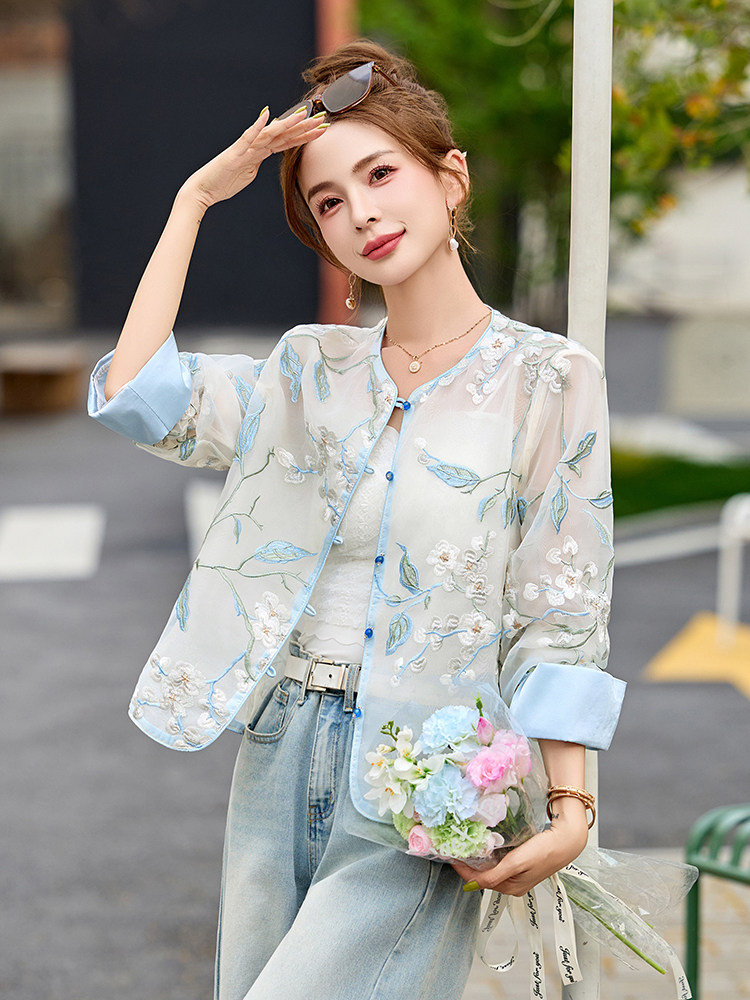 新中式外套女夏季2025新款高级感洋气时尚国风气质刺绣防晒服上衣,女装防晒衣,布芭啦