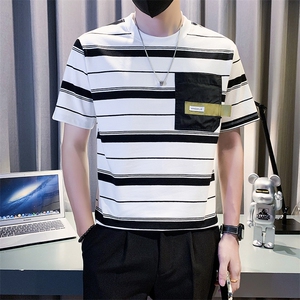 2025新款夏季短袖T恤男潮牌条纹圆领半袖体恤 A313-1-23030-P48图片