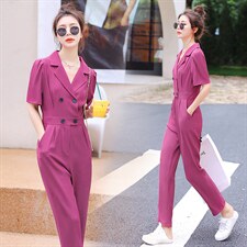 【断码/特价/清仓】卓奈希2268连体裤女2025夏季新款双排扣连衣裤，女装连体裤，木橙西子