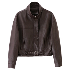 2026春装新款简约摩登时尚复古皮衣外套，女装皮衣，魅丽静蓝