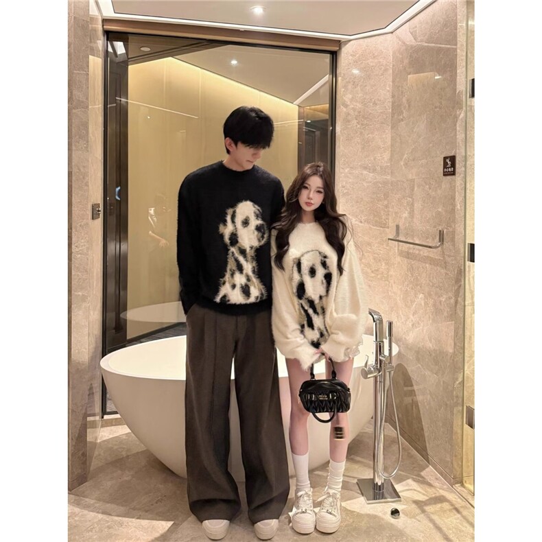 美式复古仿貂绒2025狗狗圆领针织开衫外套女新款毛茸茸绒绒毛衣,男装针织衫/毛衣,星座506A