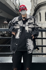 现货美式牛仔外套男春扎染高街双排扣夹克118，男装工装外套，星座301D-2(原星座1004-1）