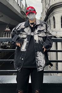 现货美式牛仔外套男春扎染高街双排扣夹克 118图片