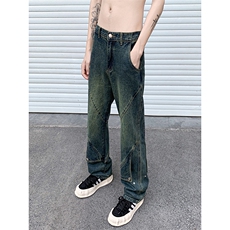 B221美式ins高街暗黑拼接直筒工装牛仔裤LK24147-P70控98，男装牛仔裤，电商B221