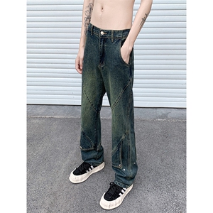 B221 美式ins高街暗黑拼接直筒工装牛仔裤 LK24147-P70  控98图片