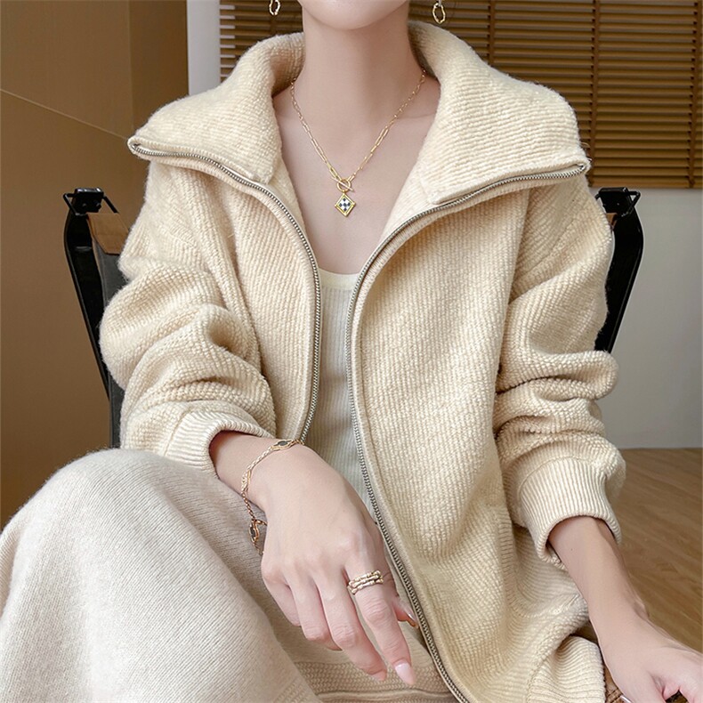 2024秋季新款毛巾绣羊毛外套慵懒风，女装羊毛衫，优麦羊绒（原洪叶羊绒）