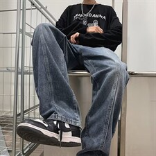 牛仔裤男秋季潮大码休闲裤子高街慵懒男日系N1020P43，男装牛仔裤，星座1116-2