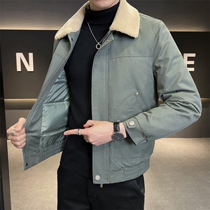 冬季新款羽绒服短款夹克羊羔毛领羽绒服标80绒带报告-8802图片