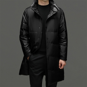 冬季新款海宁真皮羽绒服男中长款绵羊皮鹅绒服男士大衣外套P1350图片