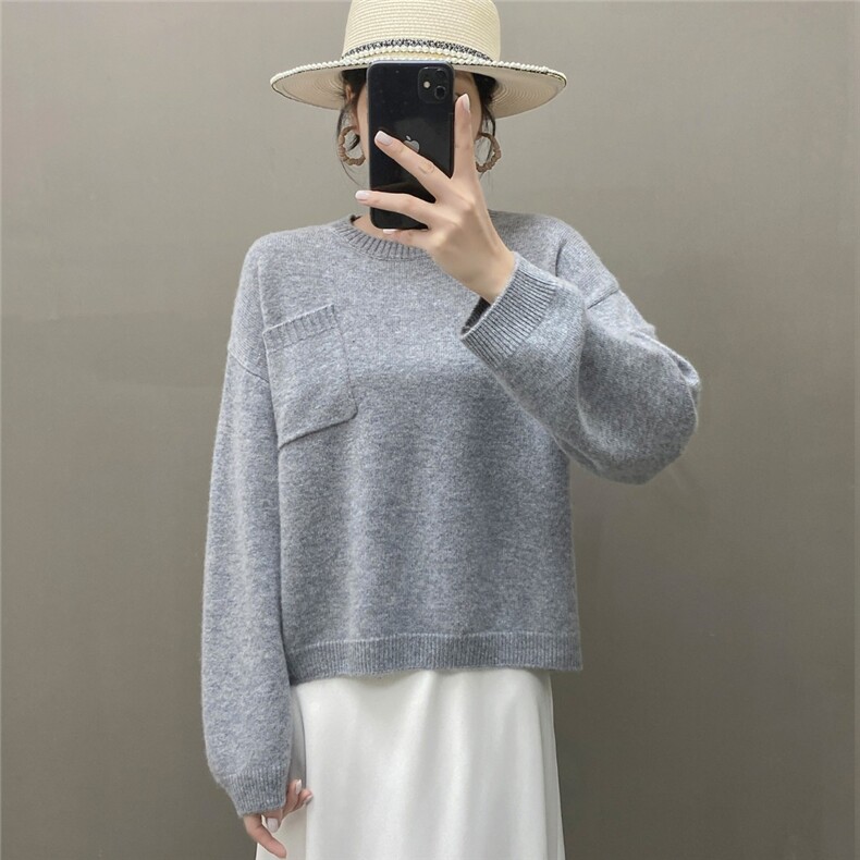 2025百搭时尚简约圆领宽松袖口羊绒衫,女装羊绒衫,国旺羊绒