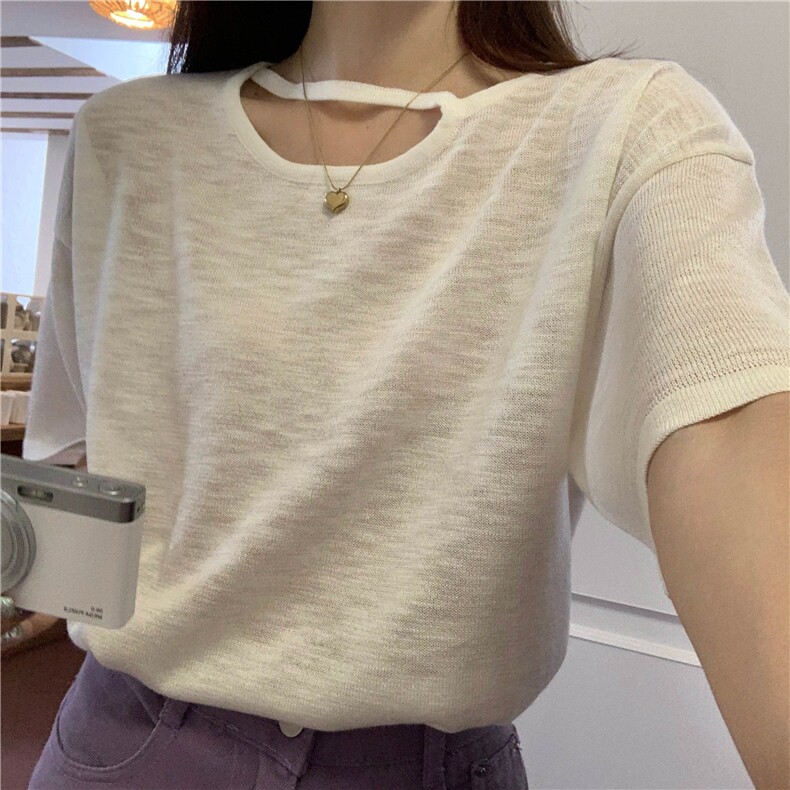 夏季新款简约百搭短袖针织衫女宽松休闲上衣,针织衫/毛衣,伟祺羊绒