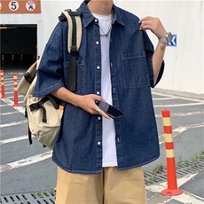 夏季韩版5分短袖牛仔衬衫男士潮流宽松百搭休闲打底衬衣C05-P36，男装衬衫，星座1116A-1（原606A）