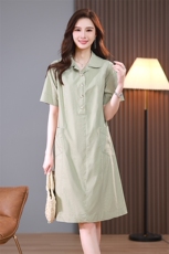 2023夏季袖口休闲中长款衬衫连衣裙大口袋，女装连衣裙，小林双子