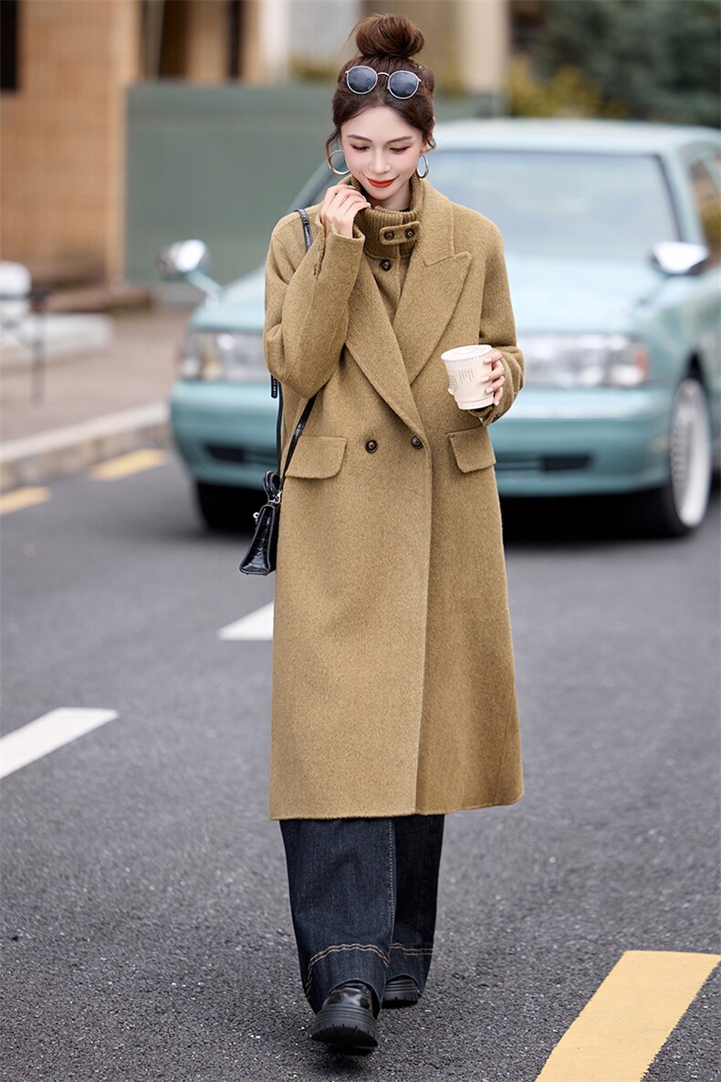 现货2025秋冬新款双面羊毛大衣女韩系宽松中长款高端马甲两件套,女装双面呢大衣,仟媚宠