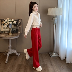 女秋季新款高级感休闲时尚套装减龄显瘦立领长袖外套阔腿裤两件套，女装套装/套裙，江南
