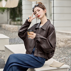 海宁皮衣外套女短款2025秋季新款宽松显瘦设计感小众pu皮夹克上衣，女装皮衣，江南女神