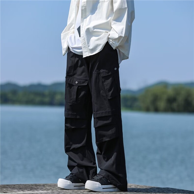 休闲裤男女潮牌高街痞帅宽松直筒多口袋机能工装裤子KQ125,男装休闲裤,星座1116A-1（原606A）