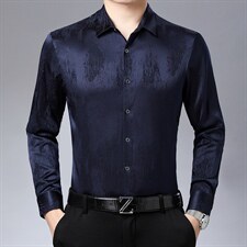 2023秋季新款高级感衬衫翻领中年时尚印花丝绸男衬衣爸爸装，男装衬衫，电商B212（原钱塘6029）