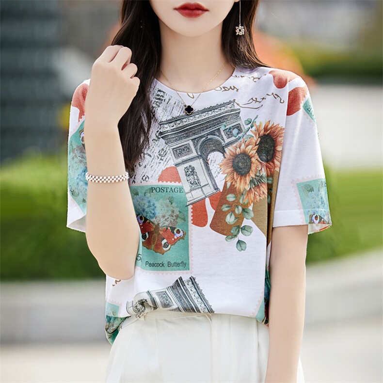 圆领日常薄款不连帽短袖修身型2025年秋季,女装T恤,新胜羊绒