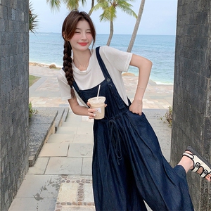 韩版宽松条纹背带裤女2025夏季新款时尚气质高腰显瘦百搭连体裤图片