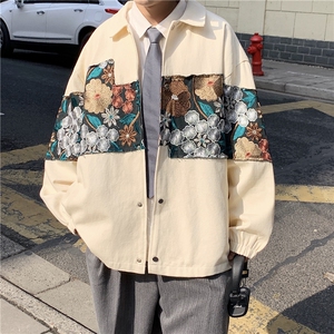 2026春季新款港风休闲宽松外套M-5XL男潮拼接翻领夹克7568P85图片