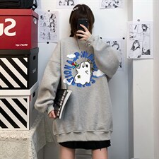 中性风2024秋季新款港风趣味印花百搭情侣套头卫衣W192--P30-控48，男装卫衣，A247A