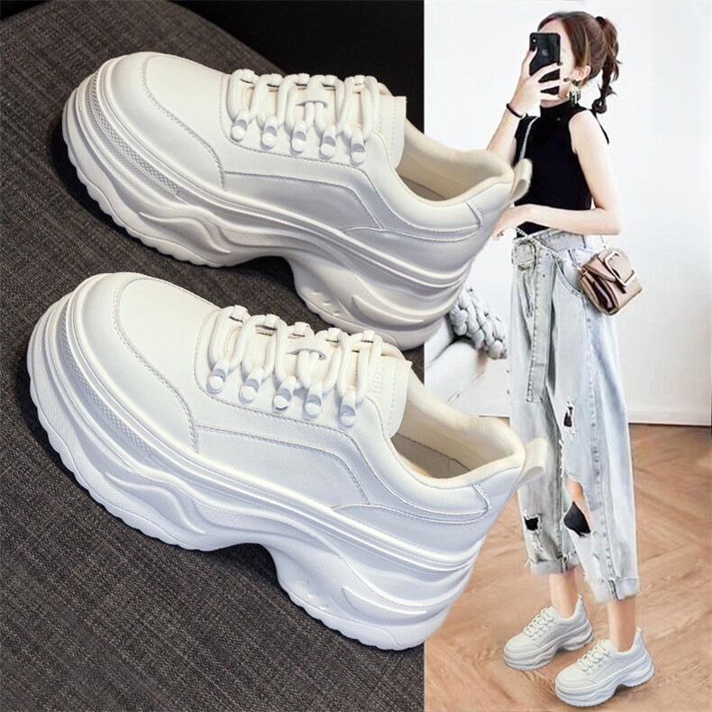 厚底小白鞋女2024春秋季新款真皮复古百搭休闲增高运动老爹鞋,女鞋休闲鞋,电商A223