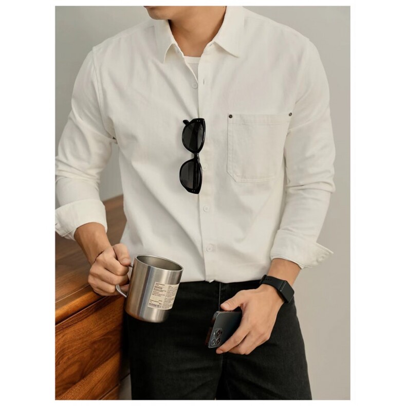 复古纯色简约男士长袖秋冬休闲衬衫美式潮牌衬衣15062/P65，男装衬衫，电商A243