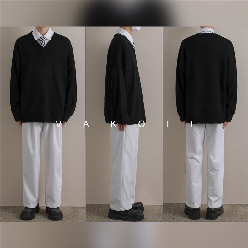 港风秋款男V领套头毛衣宽松针织衫休闲外套M2309P50,男装针织衫/毛衣,星座1013-1