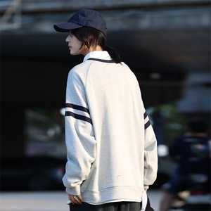 港风春款男女圆领套头卫衣条纹撞色宽松休闲外套WY033 P45图片