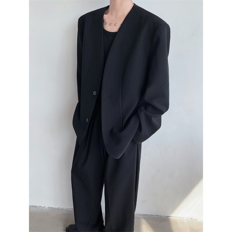 现货！24秋季cleanfit男士无领垫肩质感v领性感西装外套XZ57-P118，男装西服套装，电商B288