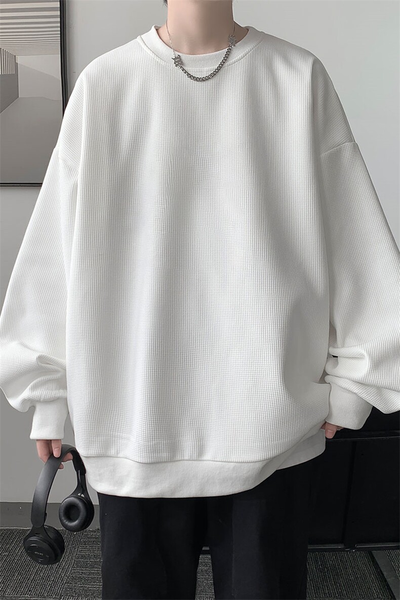 华夫格卫衣圆领卫衣男大码长袖t恤男外套HW76099-P30加绒款-P40,男装卫衣,电商A040