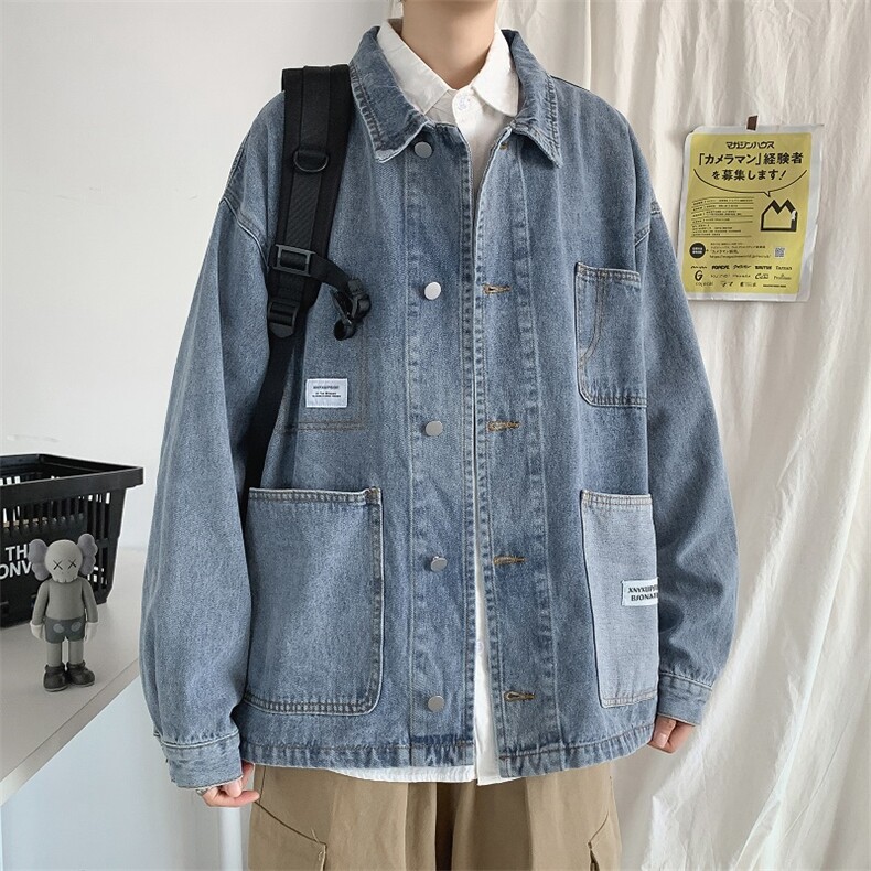 港风中性外套宽松oversized男上衣休闲慵懒风牛仔夹克W93/P60,男装夹克,电商D202-1
