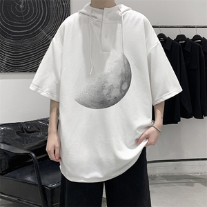LD54426-P45NASA 连帽短袖t恤男大码胖子带帽五分袖中袖图片