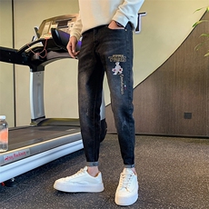 牛仔裤加厚刺绣男长裤修身小脚微弹休闲牛仔裤社会小伙508K102P58，男装牛仔裤，星座901