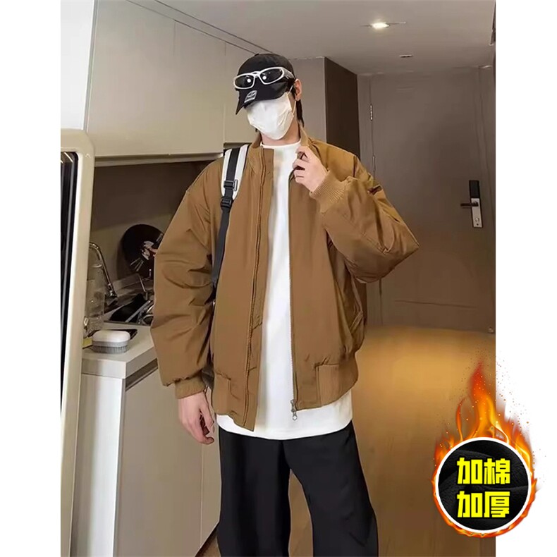 棉衣5W件现货冬季美拉德立领飞行夹克廓形高街棒球服加棉加厚外套,男装夹克,电商A486
