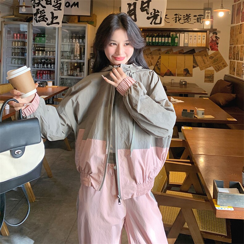 减龄时尚撞色拼接上衣阔腿裤套装女2025秋季新款韩系高级感两件套,女装套装/套裙,浙宝189